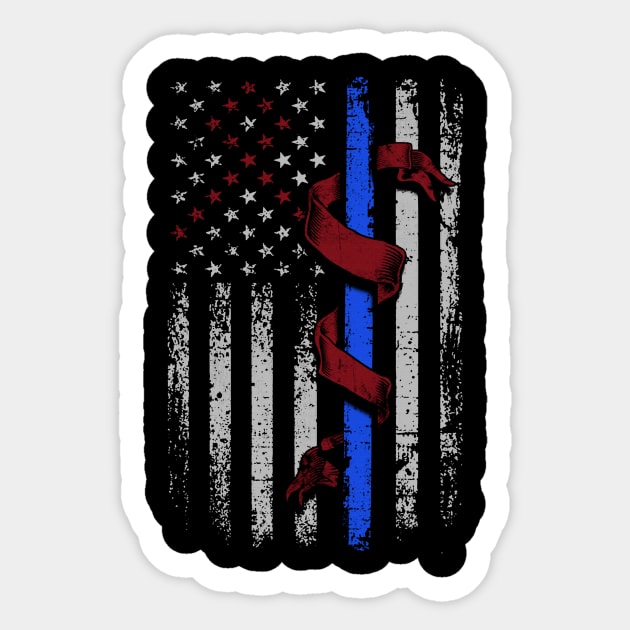 Flag American Police Officer Sickle Cell Awareness Burgundy Ribbon Warrior Sticker by celsaclaudio506